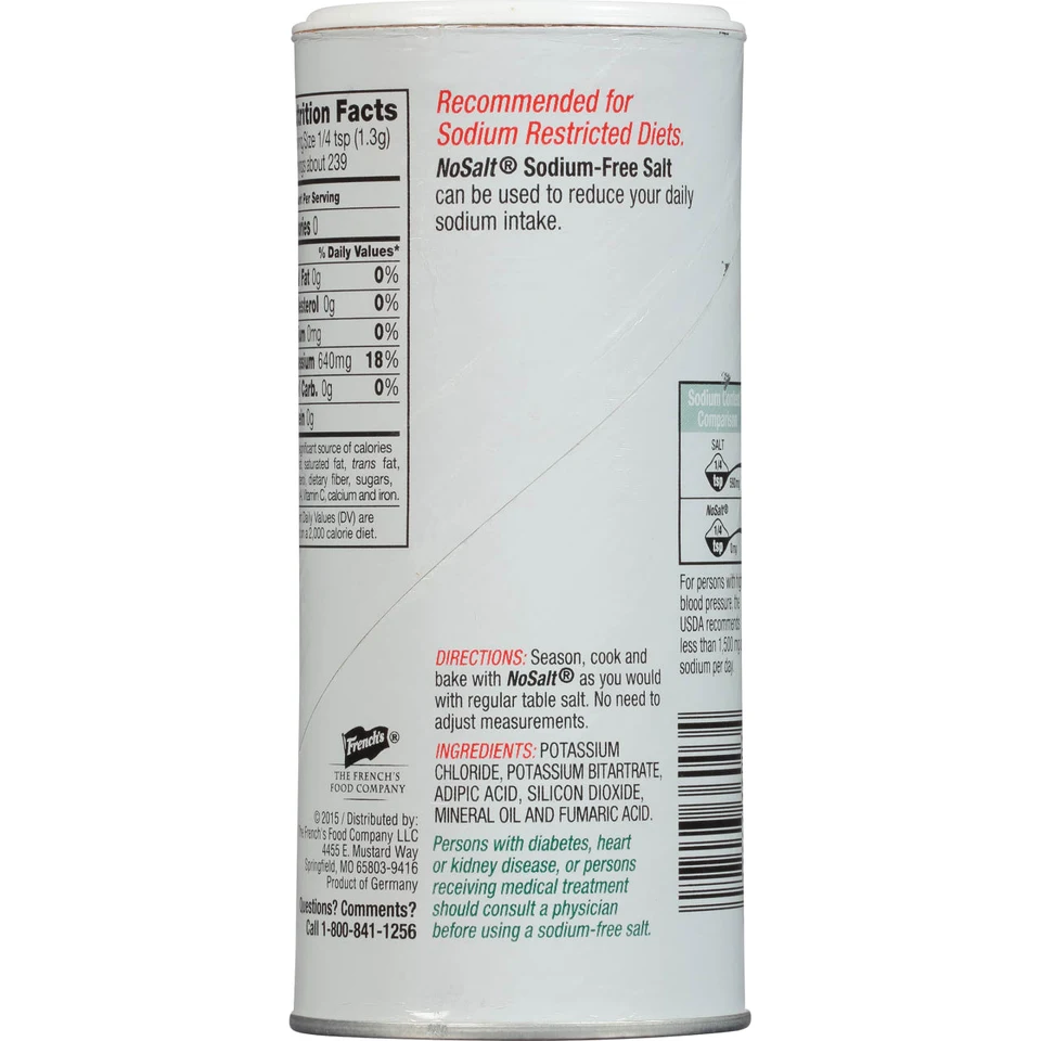 NoSalt canister directions and side label