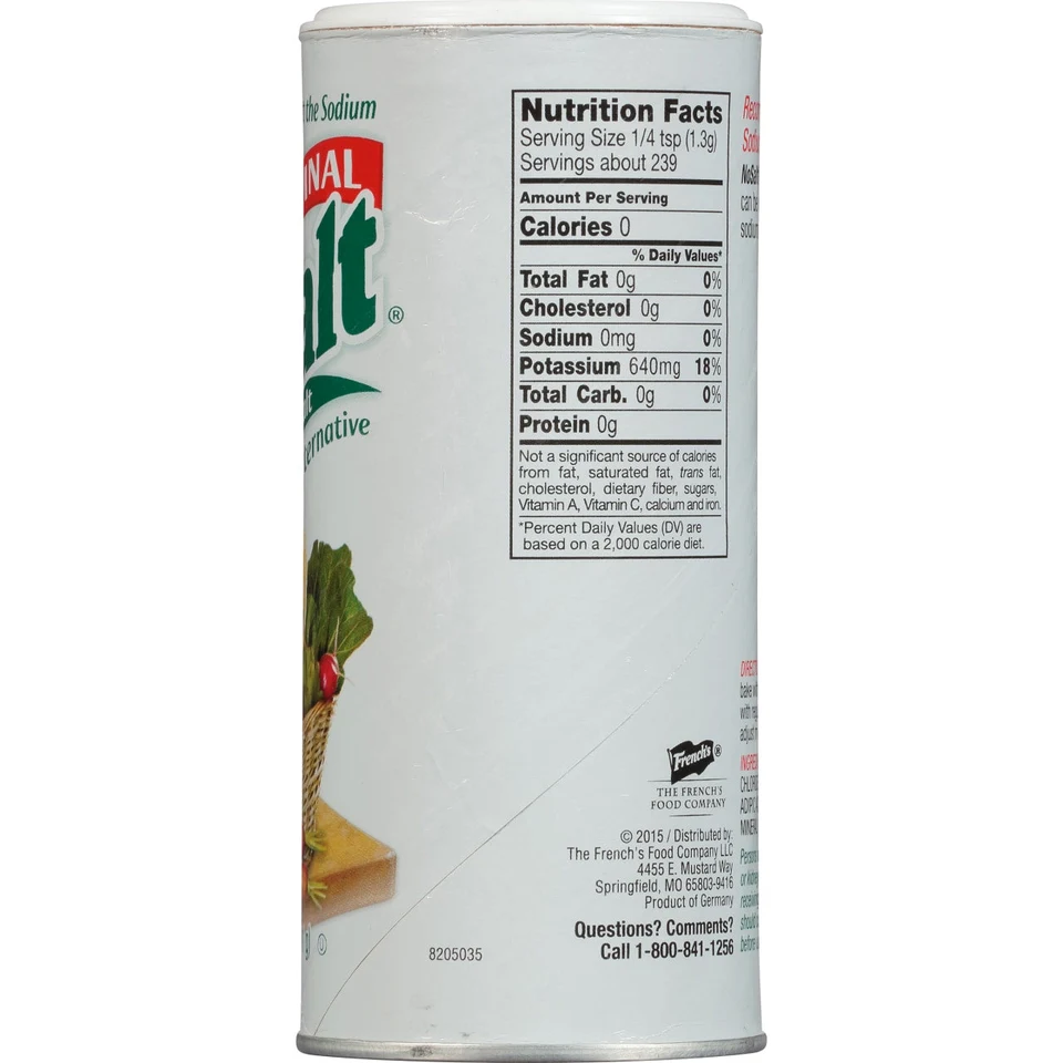 NoSalt canister Nutrition Facts panel